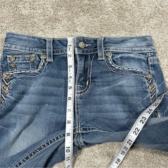 Miss Me Chloe Slim Boot Cut Jeans Mid Rise Border Stitch Flap Pockets Blue 27 - Picture 12 of 16